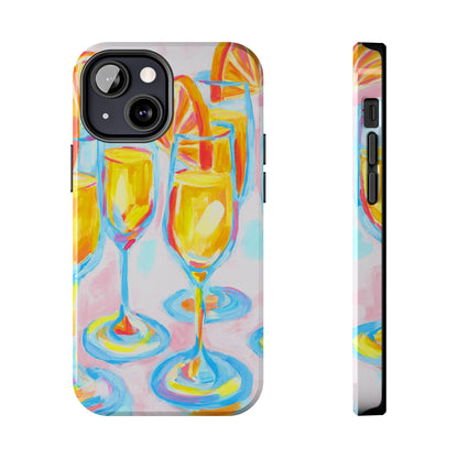 Pink Orange Mimosas Blue Champagne Flutes Abstract Acrylic Tough Phone Case | Various Models
