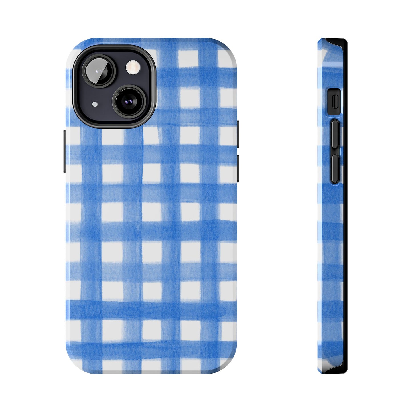 Blue Gingham Watercolor Preppy Tough Phone Case | Various models iPhone 13 Mini