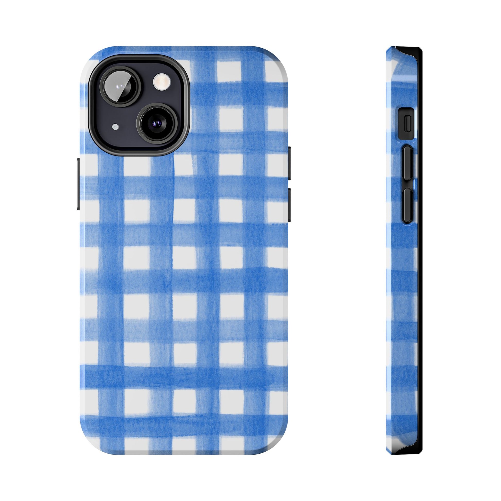 Blue Gingham Watercolor Preppy Tough Phone Case | Various models iPhone 13 Mini