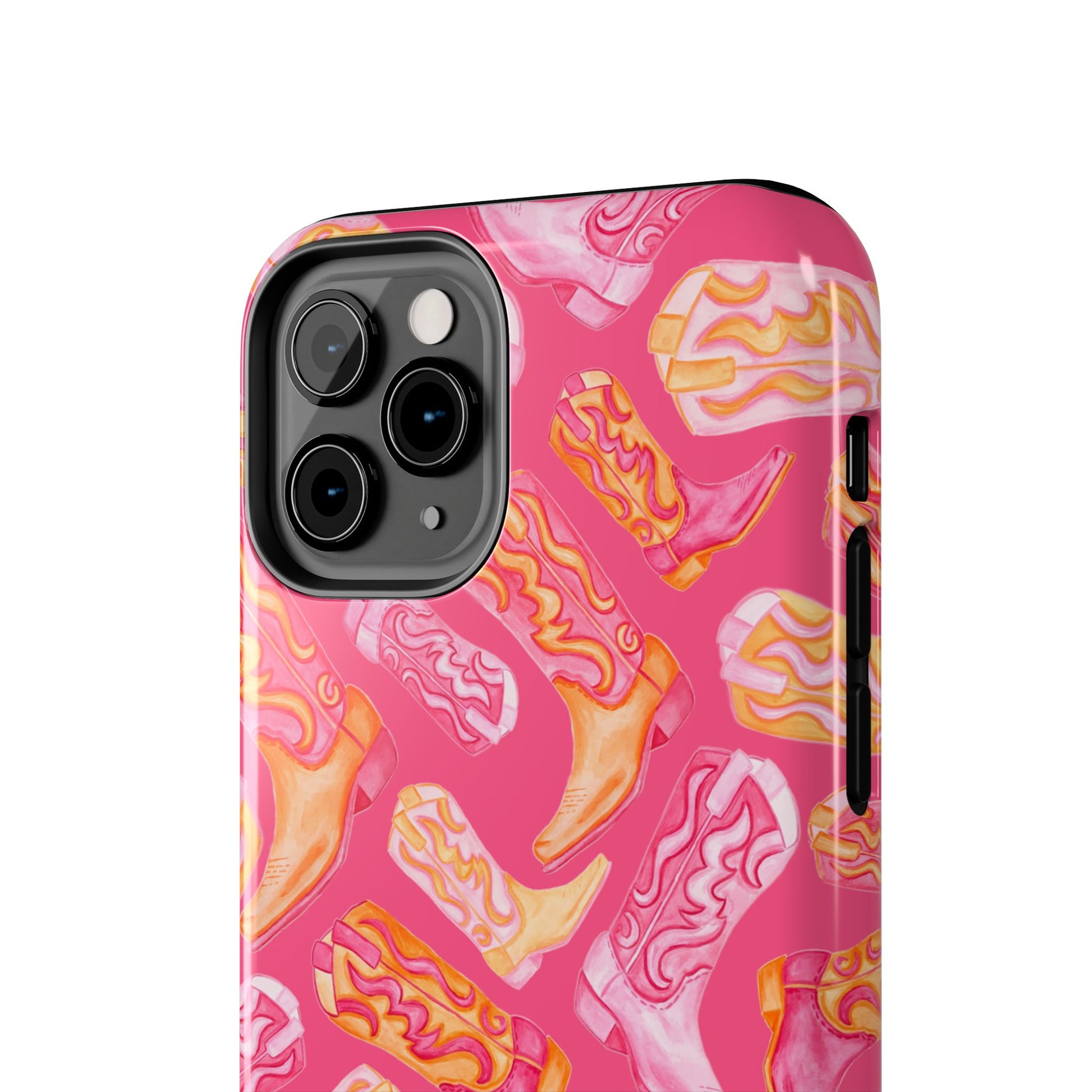 Tossed Hot Pink & Orange Watercolor Cowboy Boots Hot Pink Tough Phone Cases | Various Models