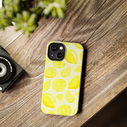 Bright Yellow Lemons Watercolor Illustrated Tossed Pattern Pale Yellow Tough Phone Case | Various Models