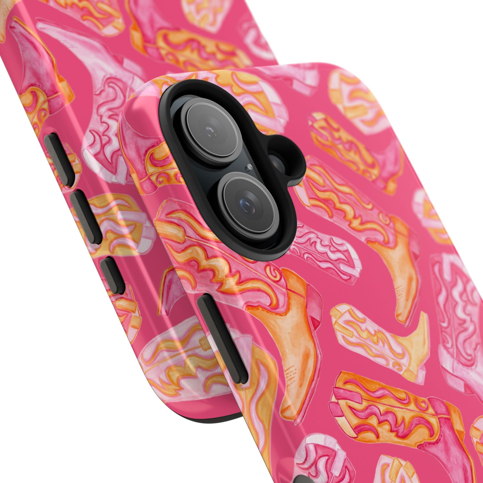 Tossed Hot Pink & Orange Watercolor Cowboy Boots Hot Pink Tough Phone Cases | Various Models