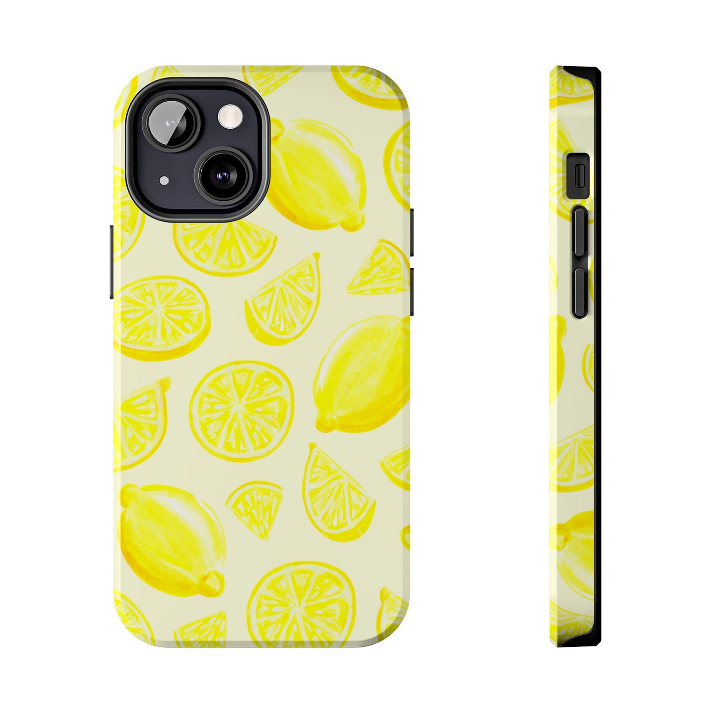 Bright Yellow Lemons Watercolor Illustrated Tossed Pattern Pale Yellow Tough Phone Case | Various Models