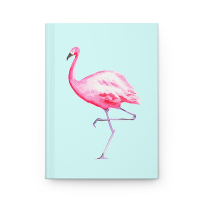 Hot Pink Flamingo Watercolor Illustrated Light Blue Hardcover Journal Matte 8"x 5.75"