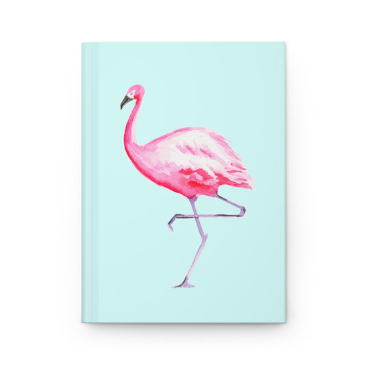 Hot Pink Flamingo Watercolor Illustrated Light Blue Hardcover Journal Matte 8"x 5.75"