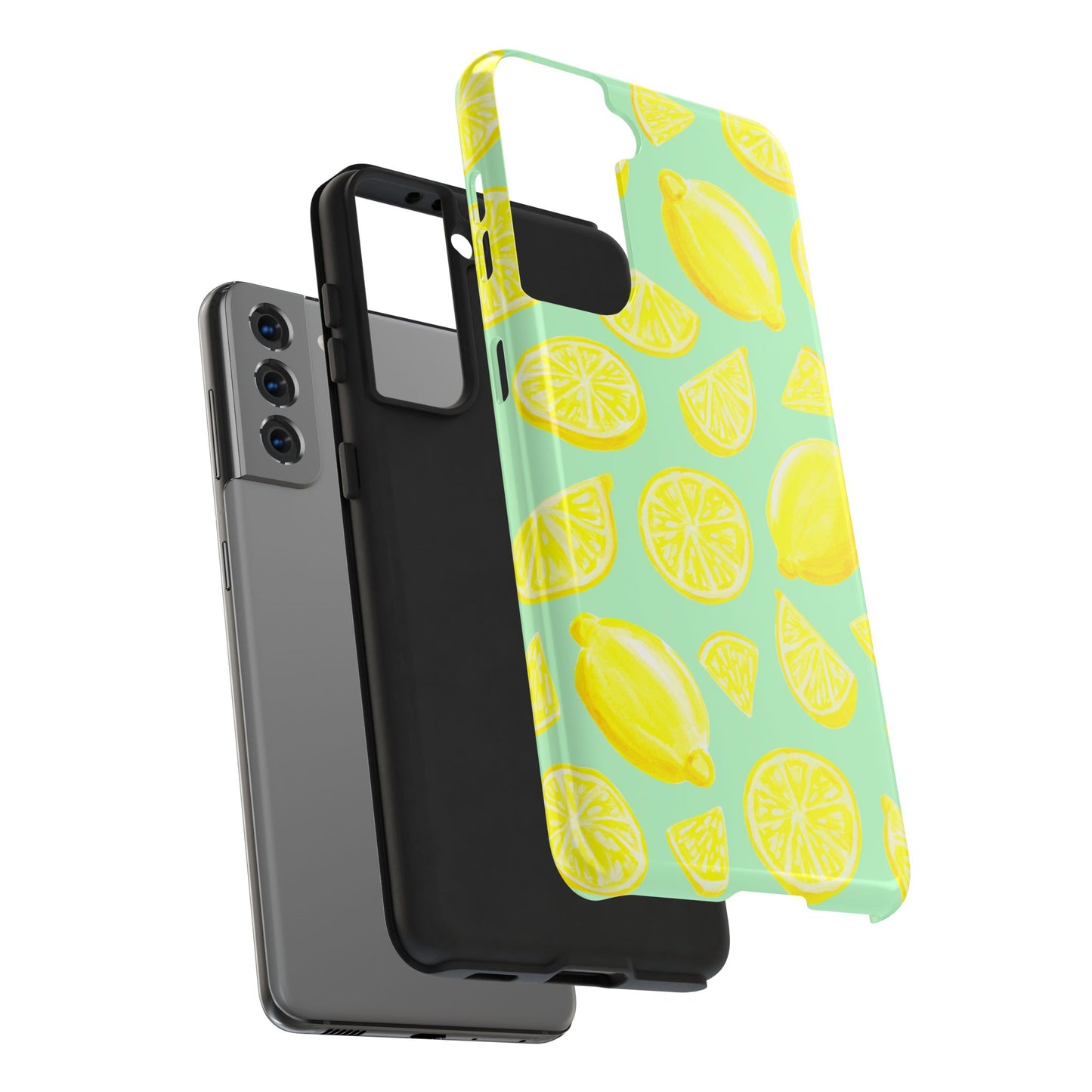 Bright Yellow Lemons Watercolor Illustrated Tossed Pattern Mint Green Tough Phone Case | Various Models