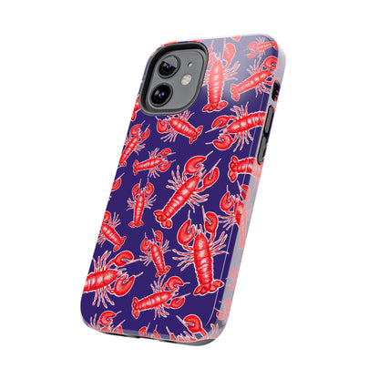 Red Lobster Watercolor Illustrated Tossed Pattern Navy Coastal Nautical Tough Phone Case | Various Models