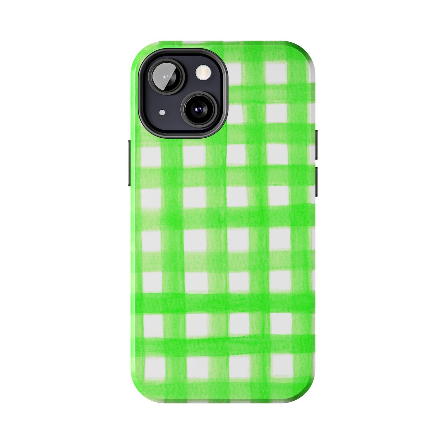 Lime Green Gingham Watercolor Illustrated Tough Phone Case | Various Models Available