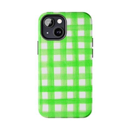 Lime Green Gingham Watercolor Illustrated Tough Phone Case | Various Models Available