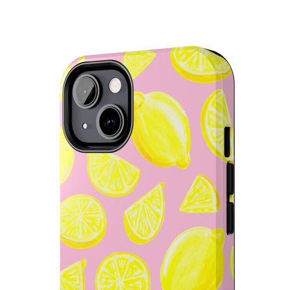 Bright Yellow Lemons Watercolor Illustrated Tossed Pattern Light Pink Tough Phone Case | Various Models