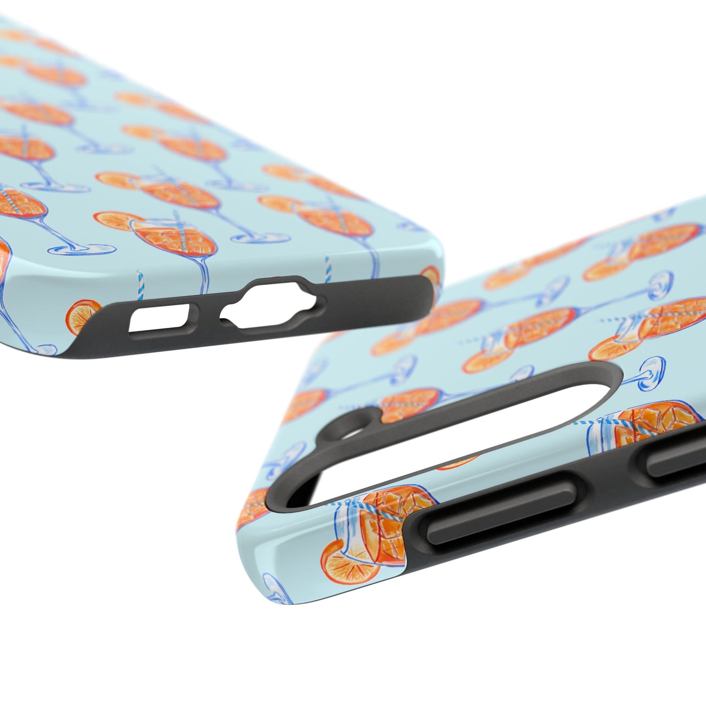 Orange & Blue Aperol Spritz Watercolor Pattern Turquoise Phone Case | Various Models