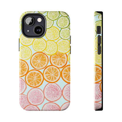 Ombré Citrus Grapefruit, Oranges, Lemons, & Limes Watercolor Illustrated Light Blue Tough Phone Case | Various Models Available