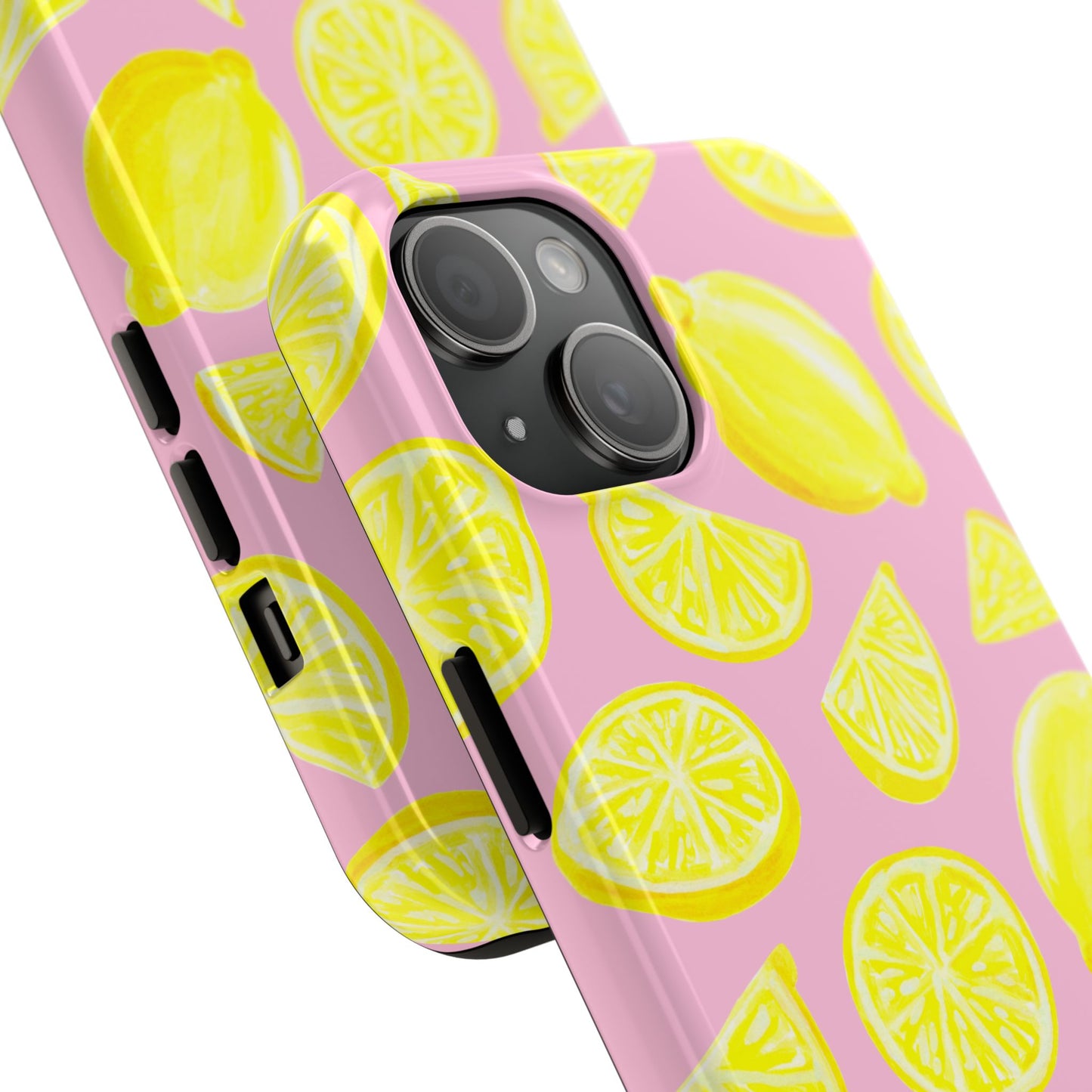 Bright Yellow Lemons Watercolor Illustrated Tossed Pattern Light Pink Tough Phone Case | Various Models
