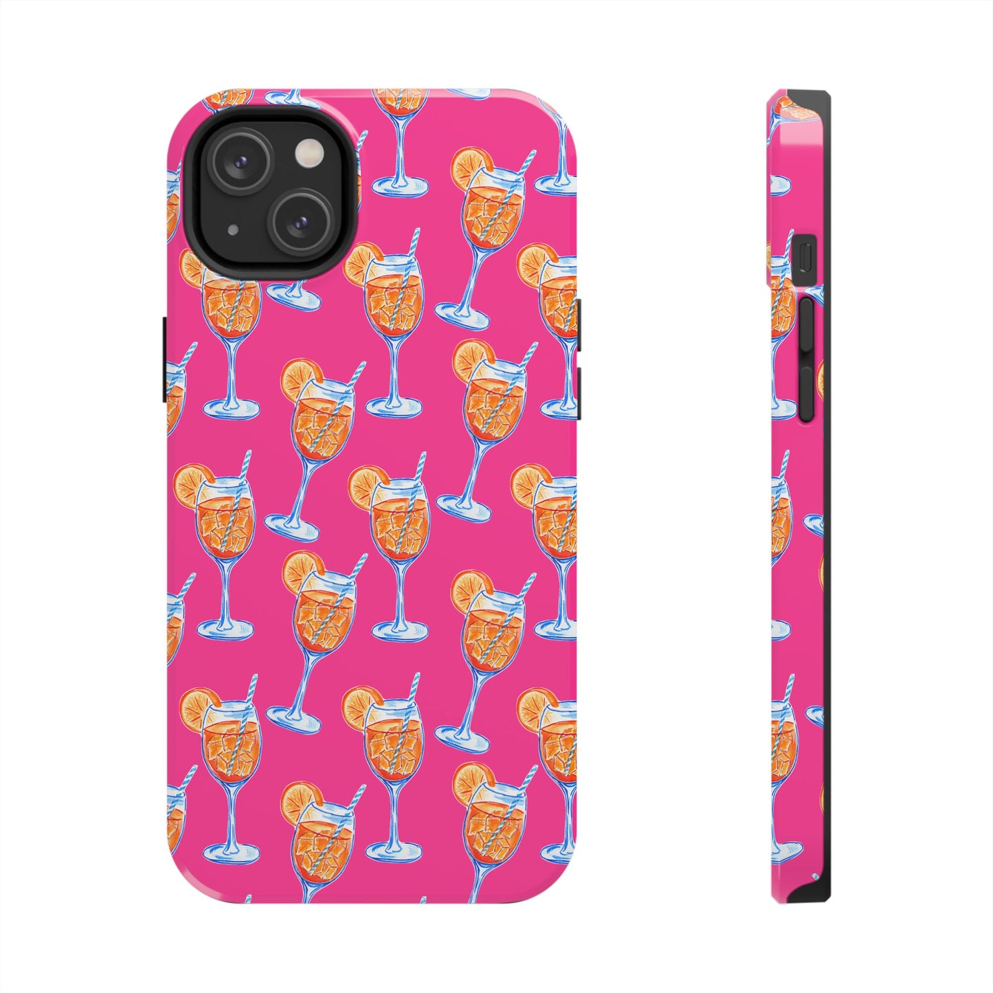 Orange & Blue Aperol Spritz Watercolor Pattern Hot Pink Phone Case | Various Models iPhone 14 Plus