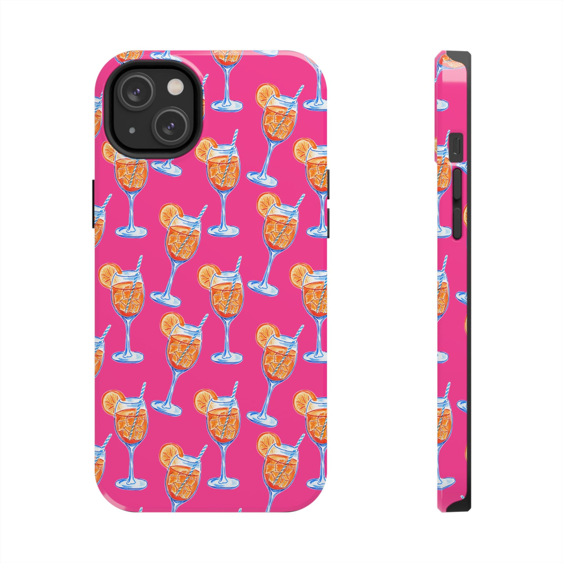 Orange & Blue Aperol Spritz Watercolor Pattern Hot Pink Phone Case | Various Models iPhone 14 Plus