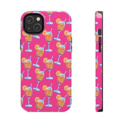 Orange & Blue Aperol Spritz Watercolor Pattern Hot Pink Phone Case | Various Models iPhone 14 Plus