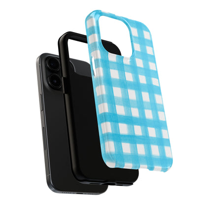 Turquoise Gingham Watercolor Illustrated Tough Phone Case | Various Models Available