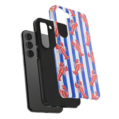 Blue & White Strip Red Lobster Watercolor Patterned Phone Case | Various Models