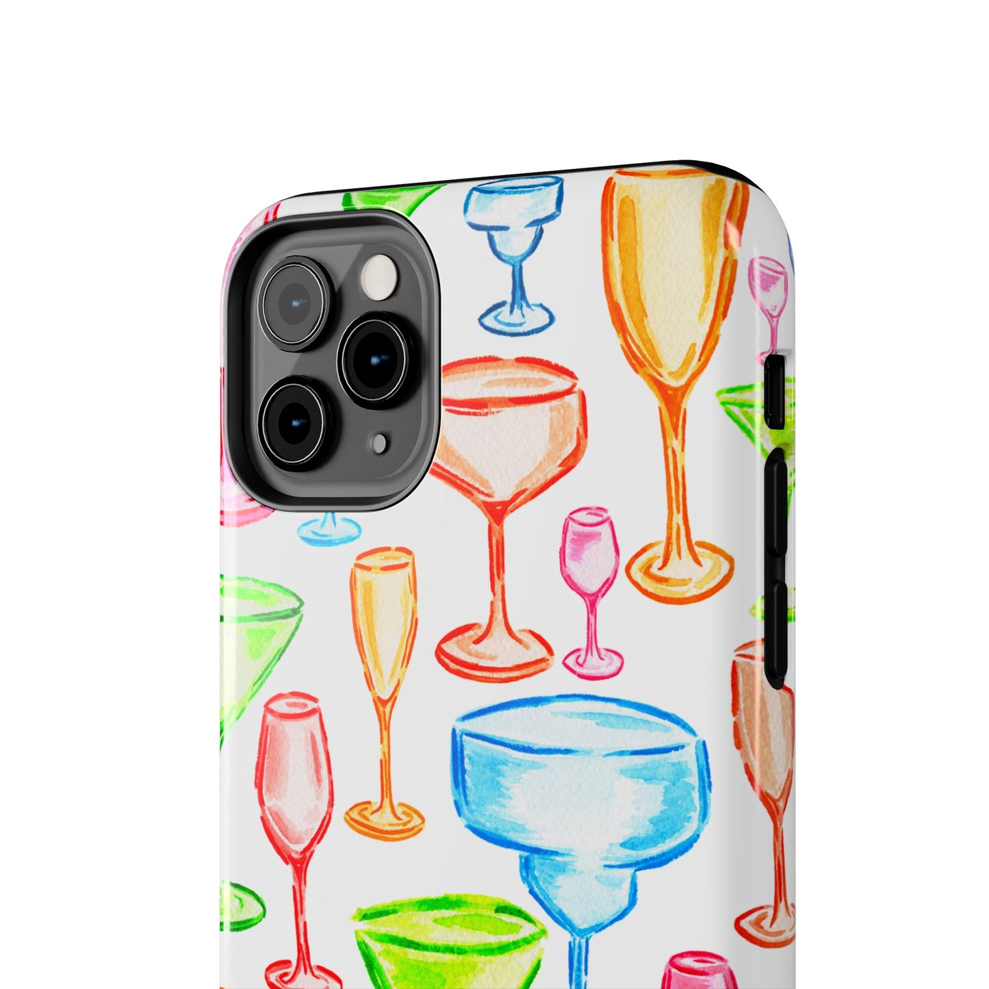 Monochromatic Margarita, Wine, Martini, and Champagne Flute Cocktail Glasses Watercolor Illustrated Tough Phone Case | Various Models Available