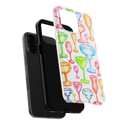 Monochromatic Margarita, Wine, Martini, and Champagne Flute Cocktail Glasses Watercolor Illustrated Tough Phone Case | Various Models Available