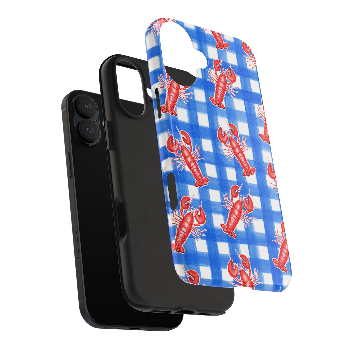Blue Gingham Red Lobster Watercolor Patterned Phone Case | Various Models