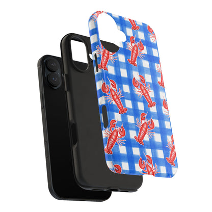 Blue Gingham Red Lobster Watercolor Patterned Phone Case | Various Models