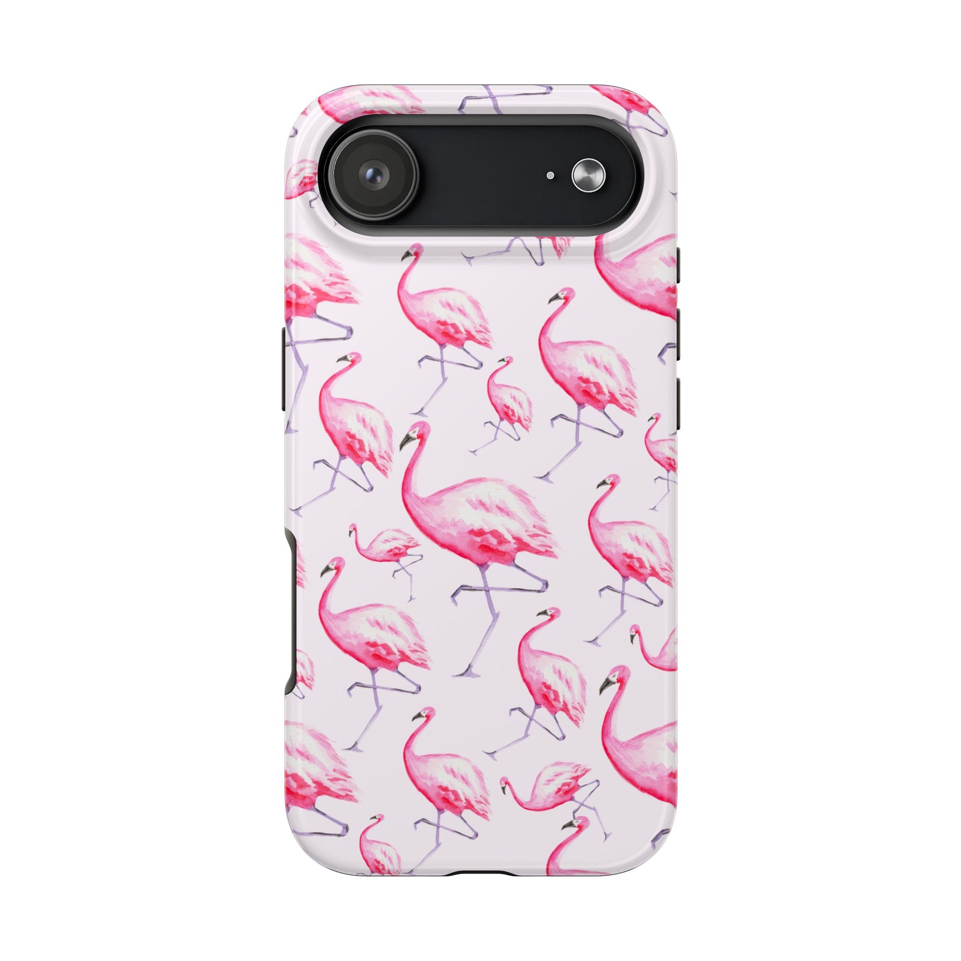 Pink Flamingos Watercolor Illustrated Tossed Pattern Blush Phone Case | Various Models iPhone 17 Air