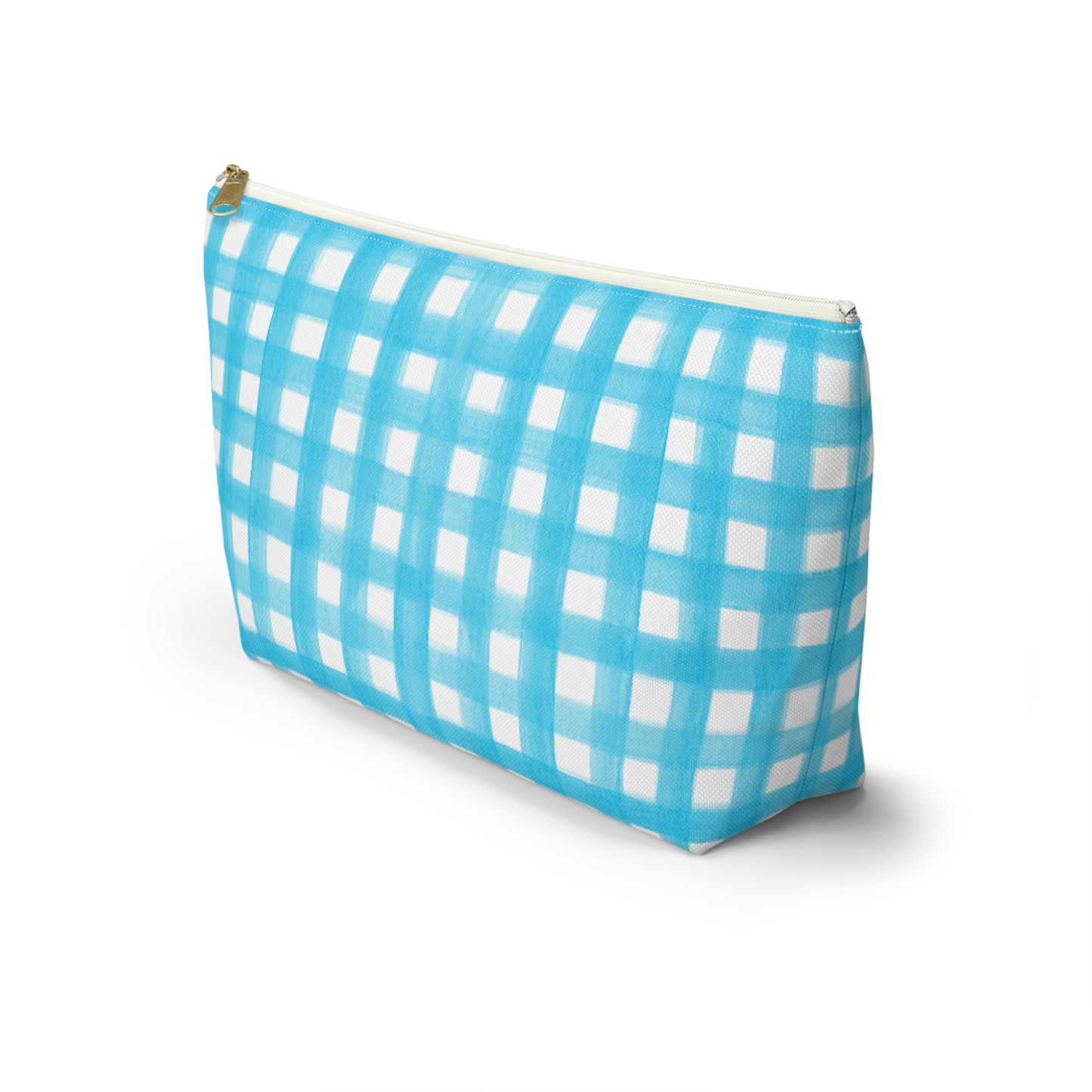 Turquoise Gingham Watercolor Illustrated Printed Accessory Pouch T-Bottom | Large or Small
