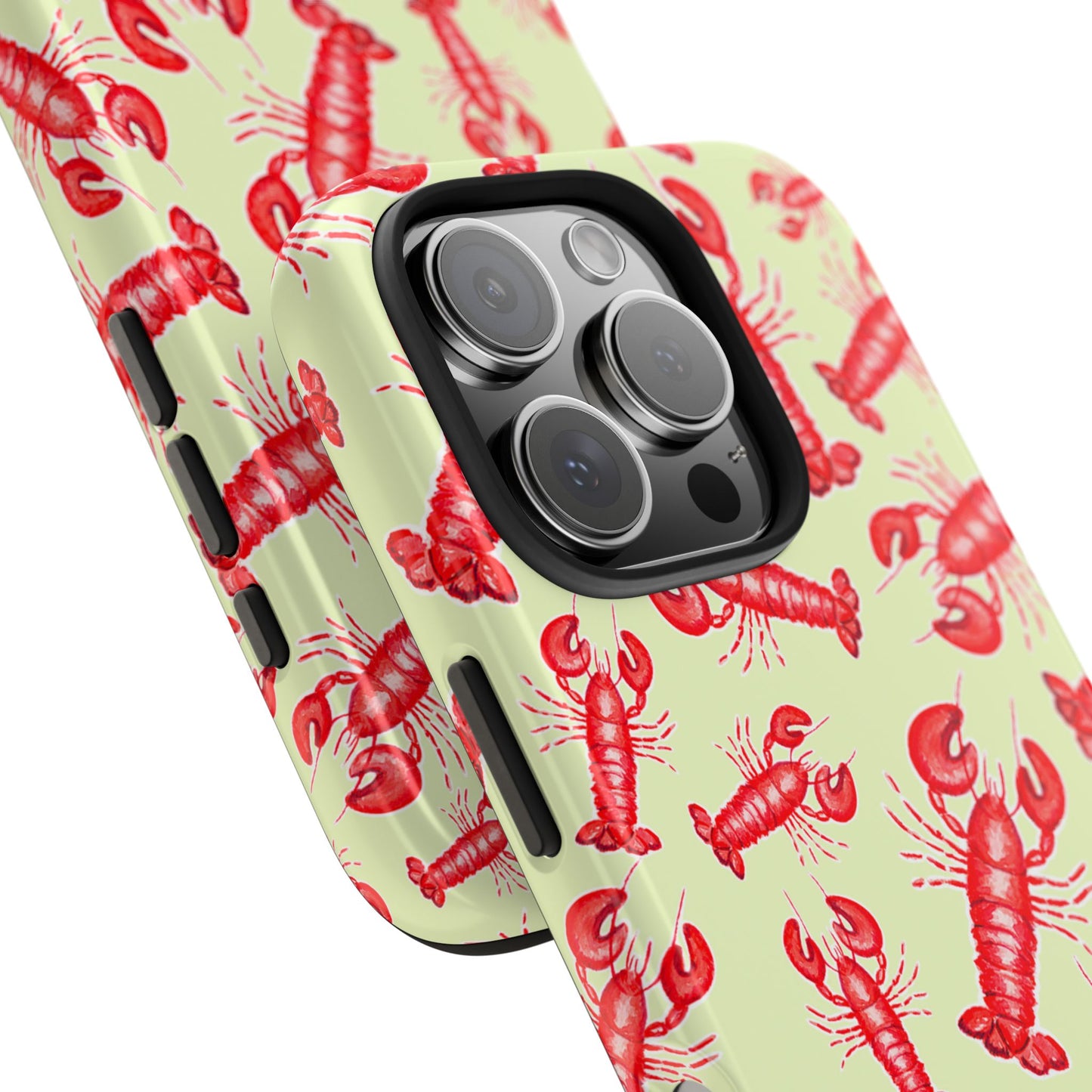 Red Lobster Watercolor Illustrated Tossed Pattern Light Yellow Tough Phone Case | Various Models