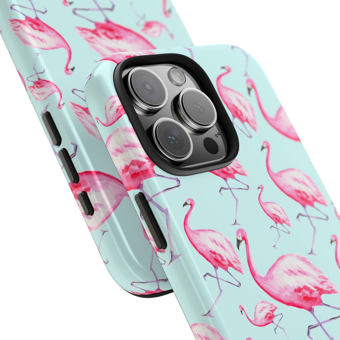 Pink Flamingos Watercolor Illustrated Tossed Pattern Blue Phone Case | Various Models