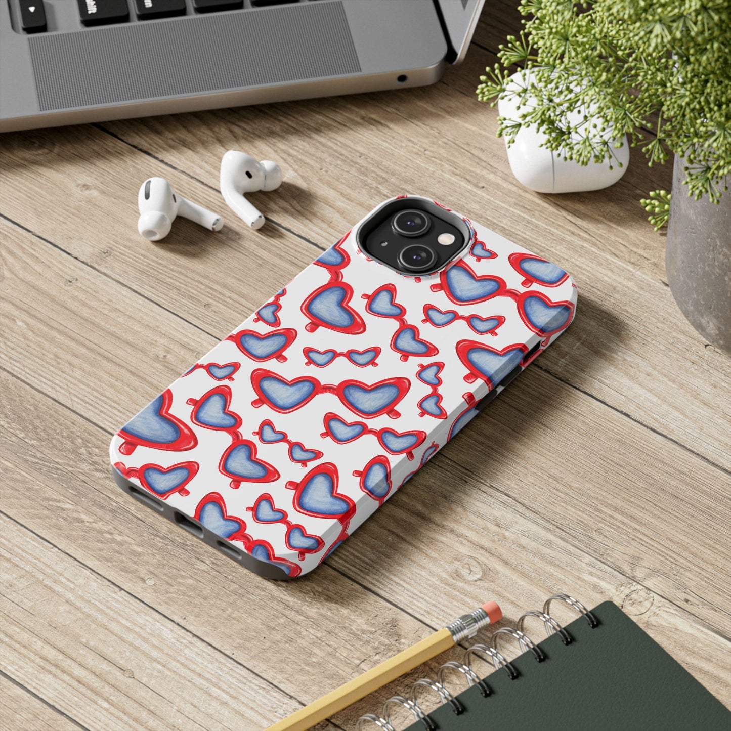 Red, White, & Blue Heart Shaped Watercolor Sunglasses Tossed Pattern Tough Phone Cases