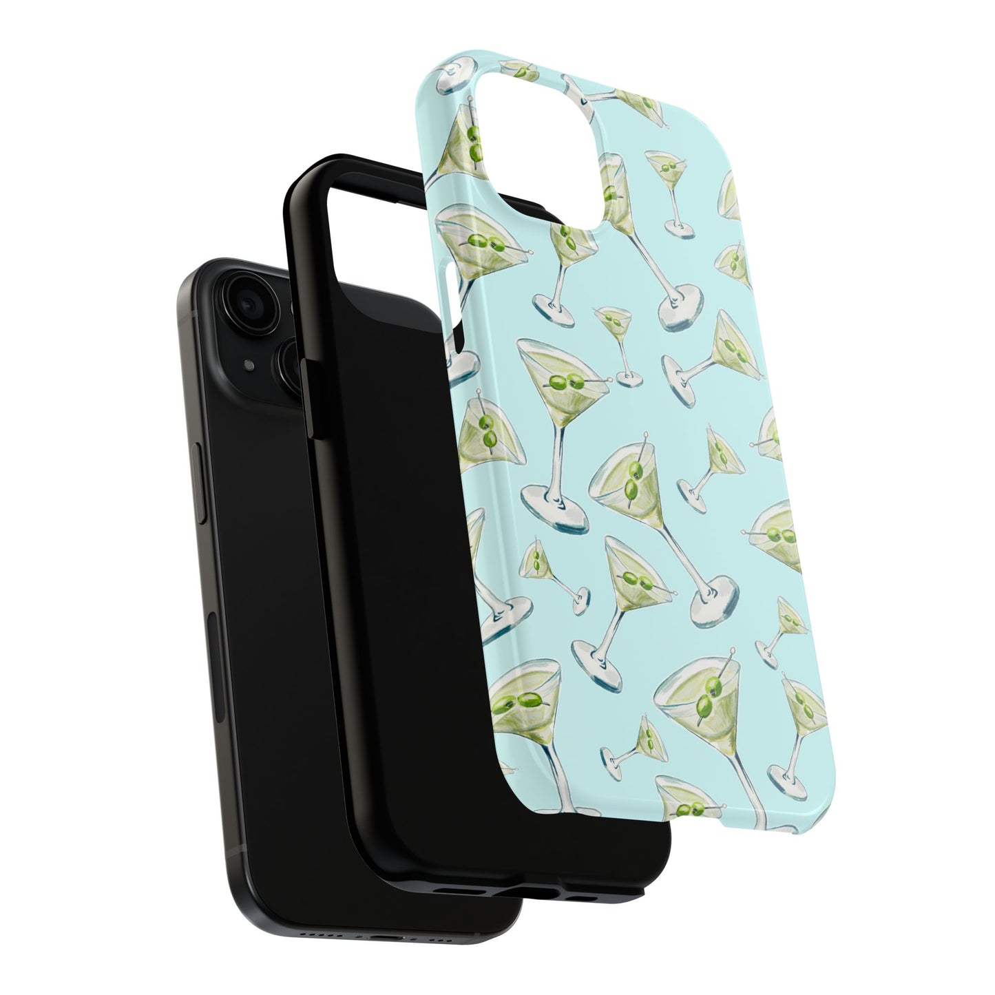 Watercolor Blue and Green Martinis Tossed Illustrated Pattern Turquoise Blue Tough Phone Case | Various Models