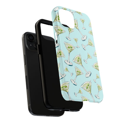 Watercolor Blue and Green Martinis Tossed Illustrated Pattern Turquoise Blue Tough Phone Case | Various Models