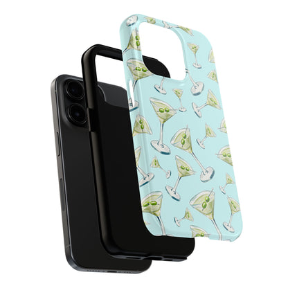 Watercolor Blue and Green Martinis Tossed Illustrated Pattern Turquoise Blue Tough Phone Case | Various Models