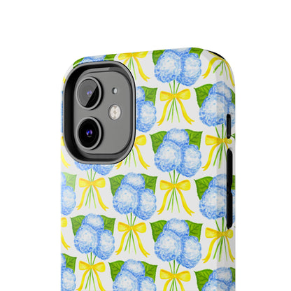 Blue Hydrangea Bouquets with Yellow Bow Ribbon Watercolor Illustrated Patterned Tough Phone Case | Various Models