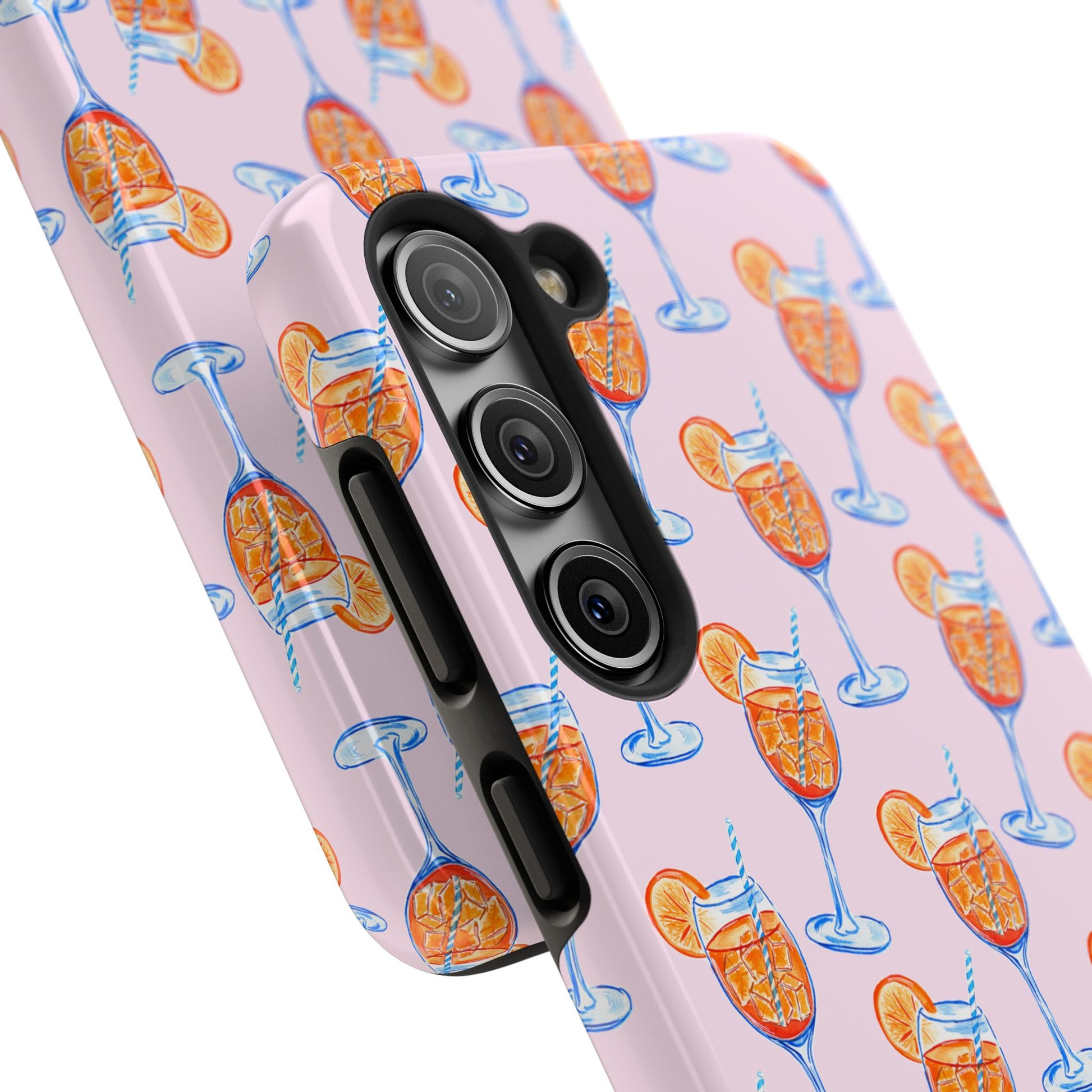 Orange & Blue Aperol Spritz Watercolor Patterned Blush Pink Tough Phone Case | Various Models