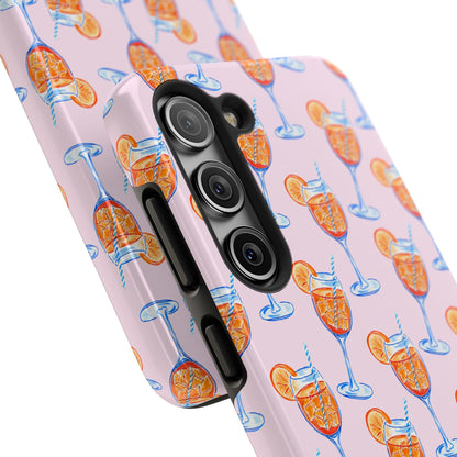 Orange & Blue Aperol Spritz Watercolor Patterned Blush Pink Tough Phone Case | Various Models