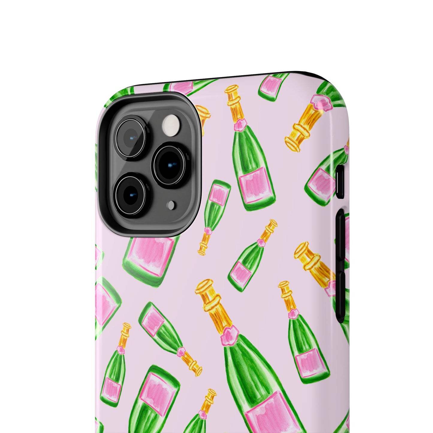 Tossed Pink and Green Watercolor Illustrated Champagne Bottles Pattern Blush Pink Tough Phone Case | Various Models