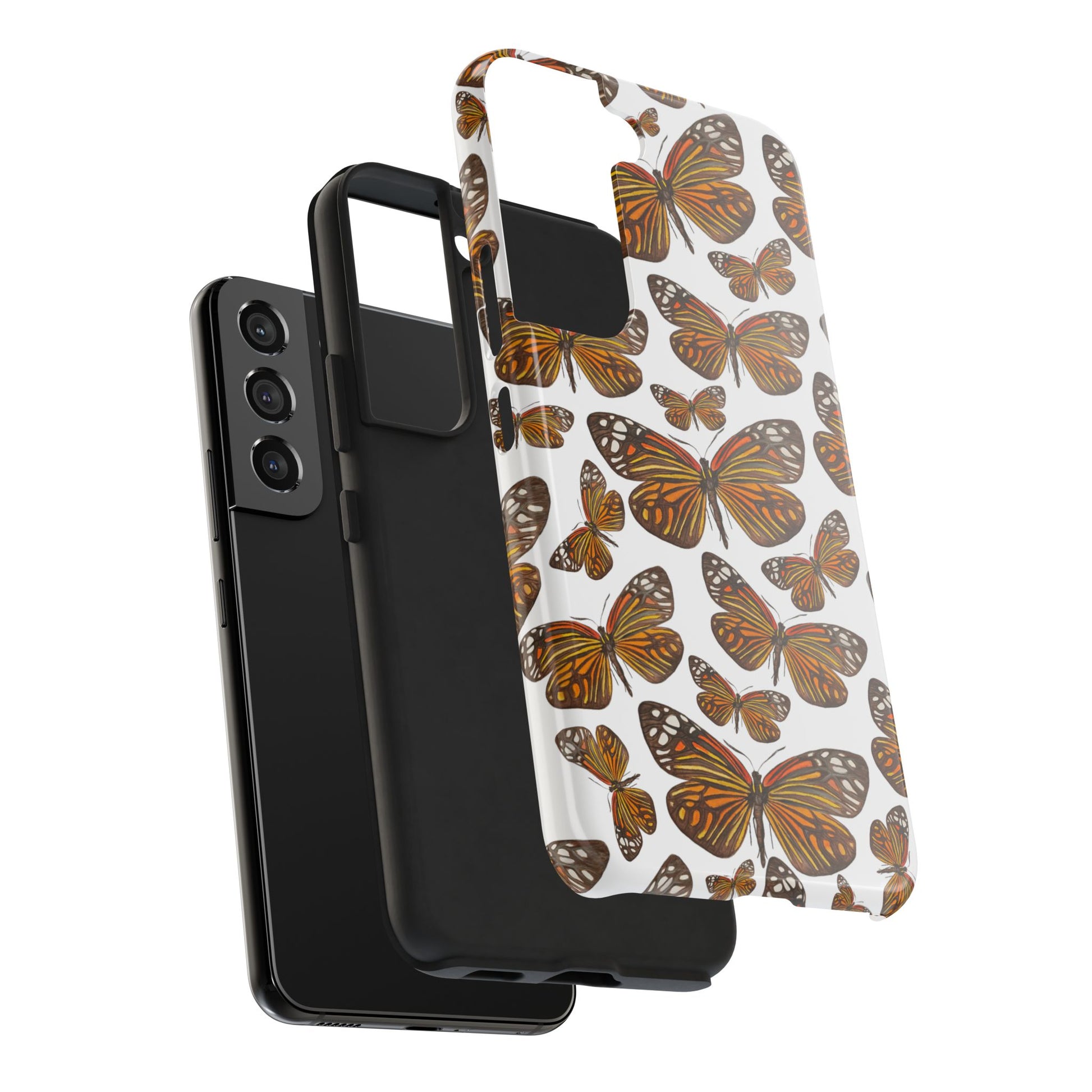 Black & Orange Butterfly Watercolor Illustrated Tossed Pattern Tough Phone Case | Various Models