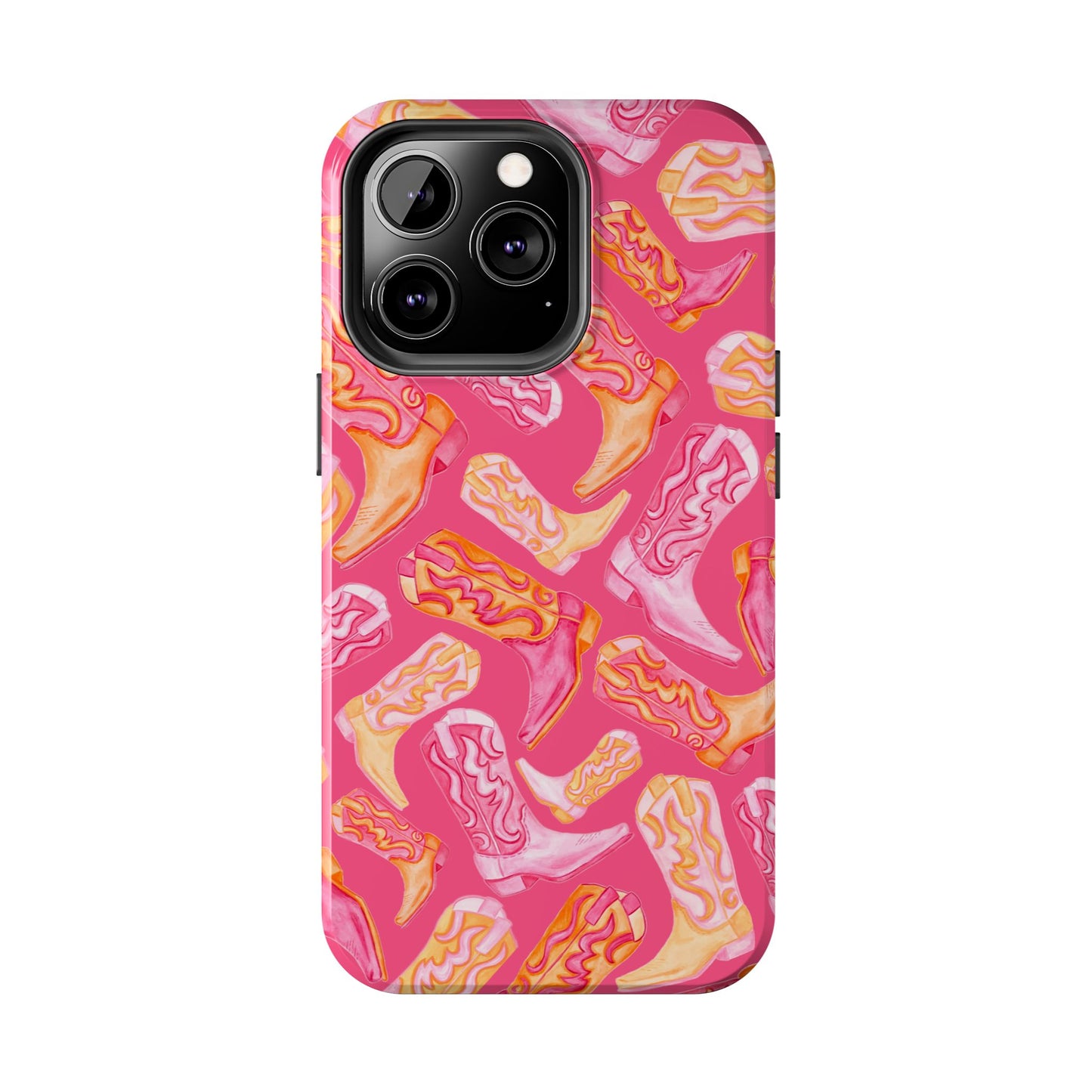 Tossed Hot Pink & Orange Watercolor Cowboy Boots Hot Pink Tough Phone Cases | Various Models