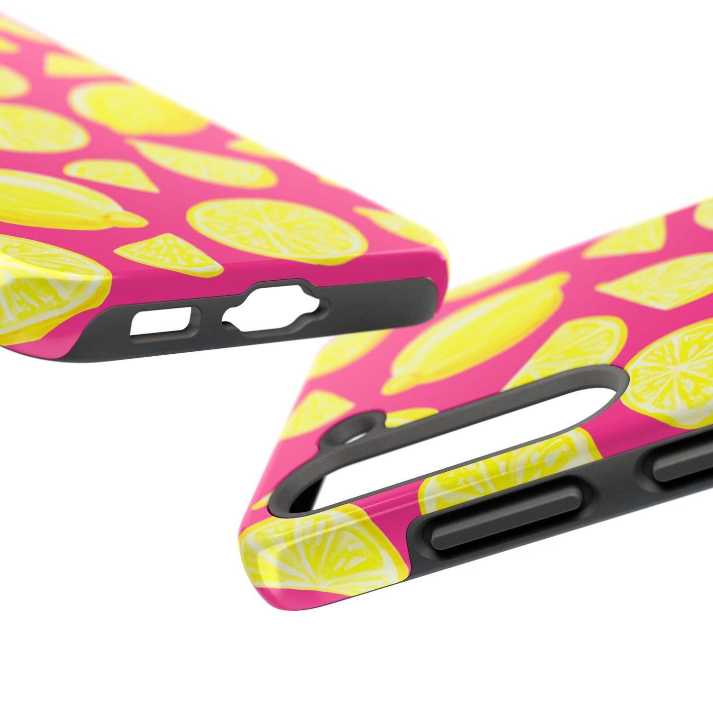 Bright Yellow Lemons Watercolor Illustrated Tossed Pattern Watermelon Pink Tough Phone Case | Various Models