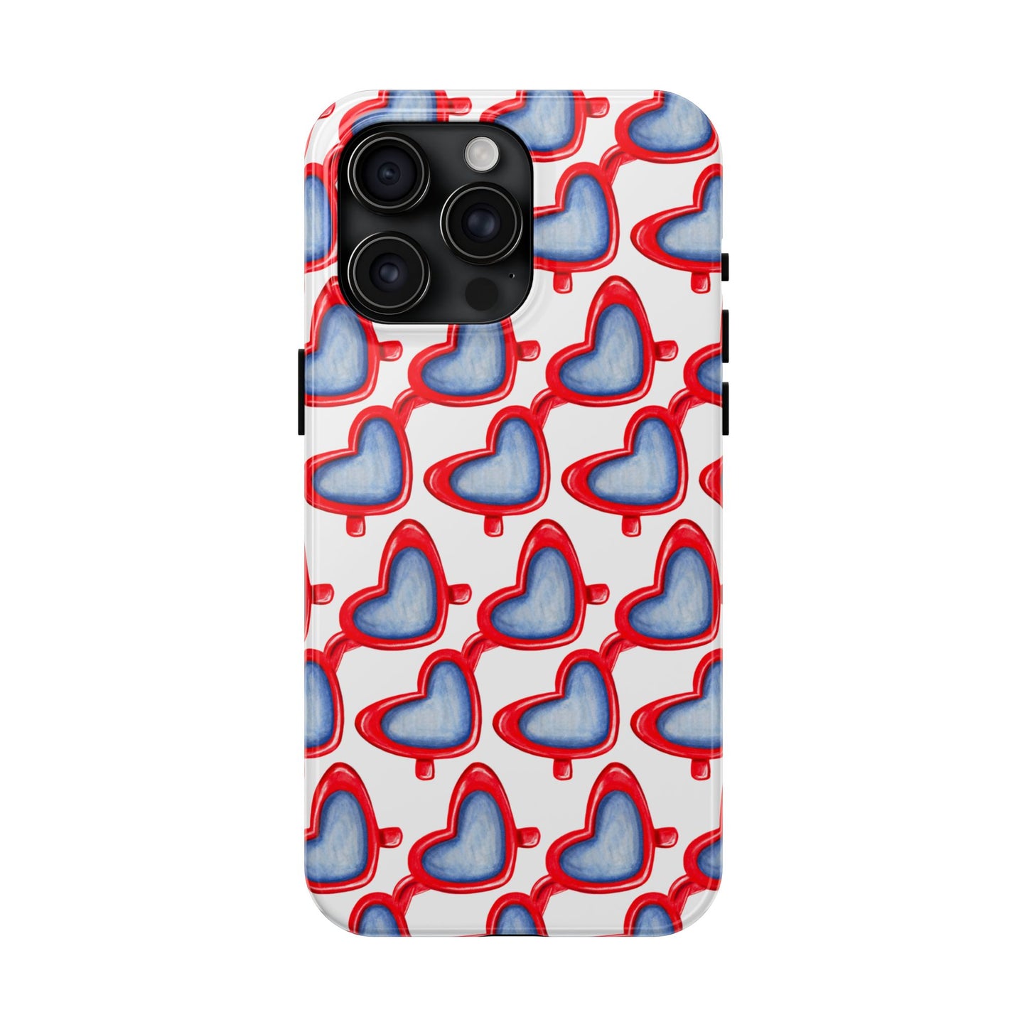 Red Heart Shaped Sunglasses Watercolor Illustrated Tough Phone Case | Various Models iPhone 15 Pro Max
