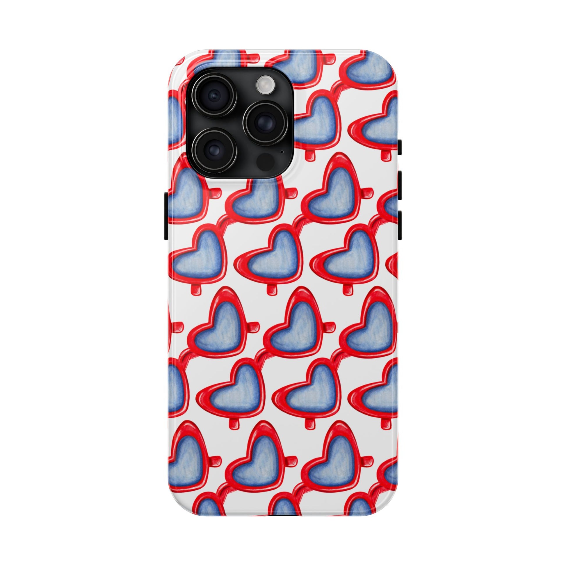 Red Heart Shaped Sunglasses Watercolor Illustrated Tough Phone Case | Various Models iPhone 15 Pro Max