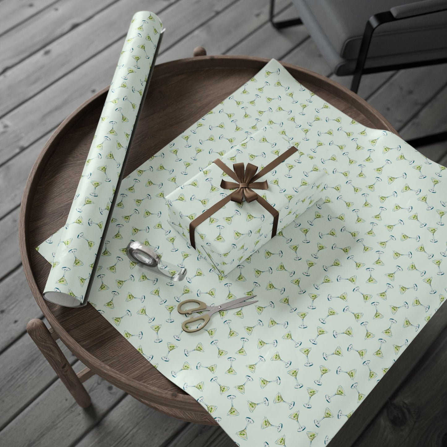 Gift Wrap | Mini Mint Green Watercolor Martini Tossed Pattern | Matte or Glossy | Festive Birthday Bachelorette Cocktail Gift Wrap