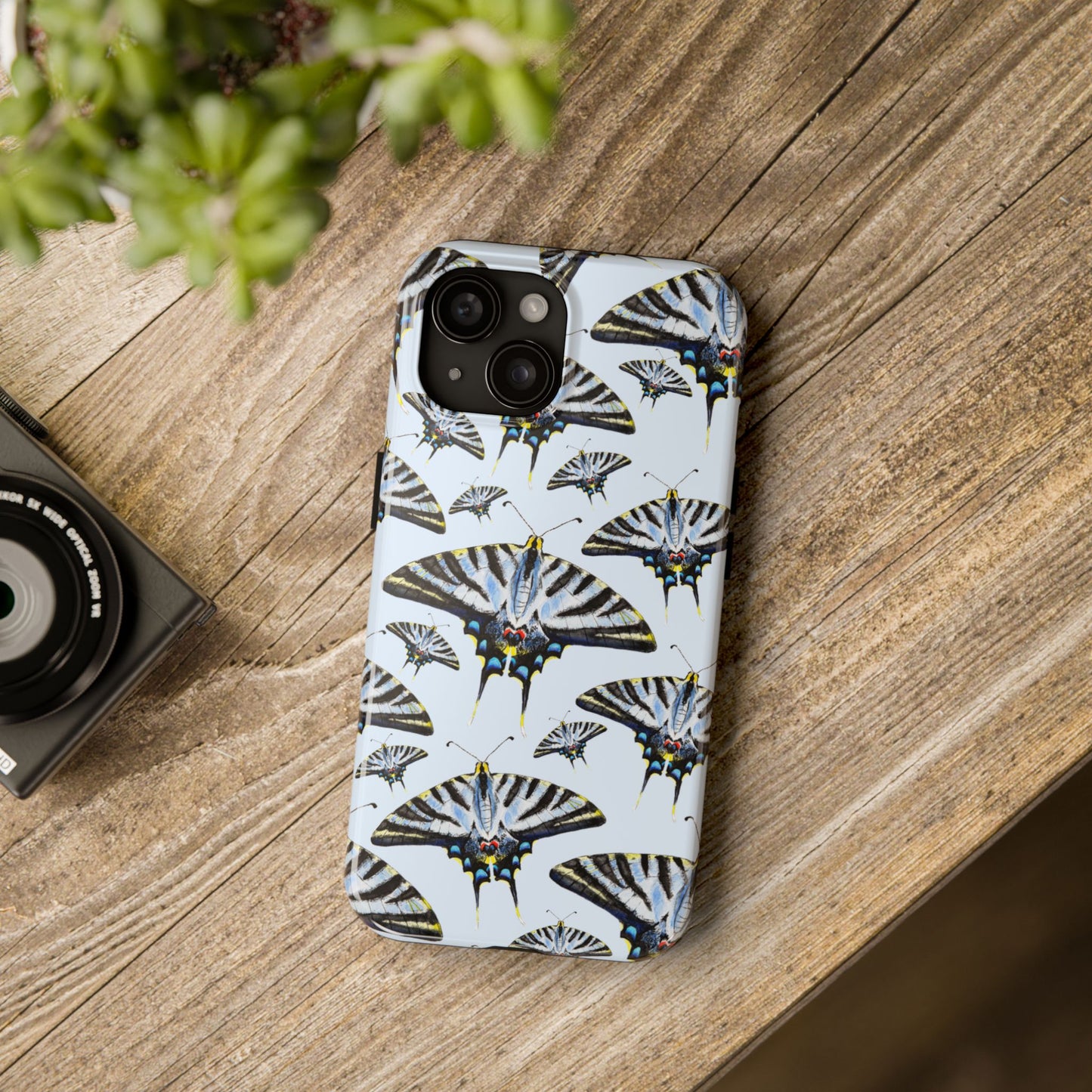 Light Blue Swallowtail Butterflies Watercolor Illustrated Pale Blue Tough Phone Case | Various Models
