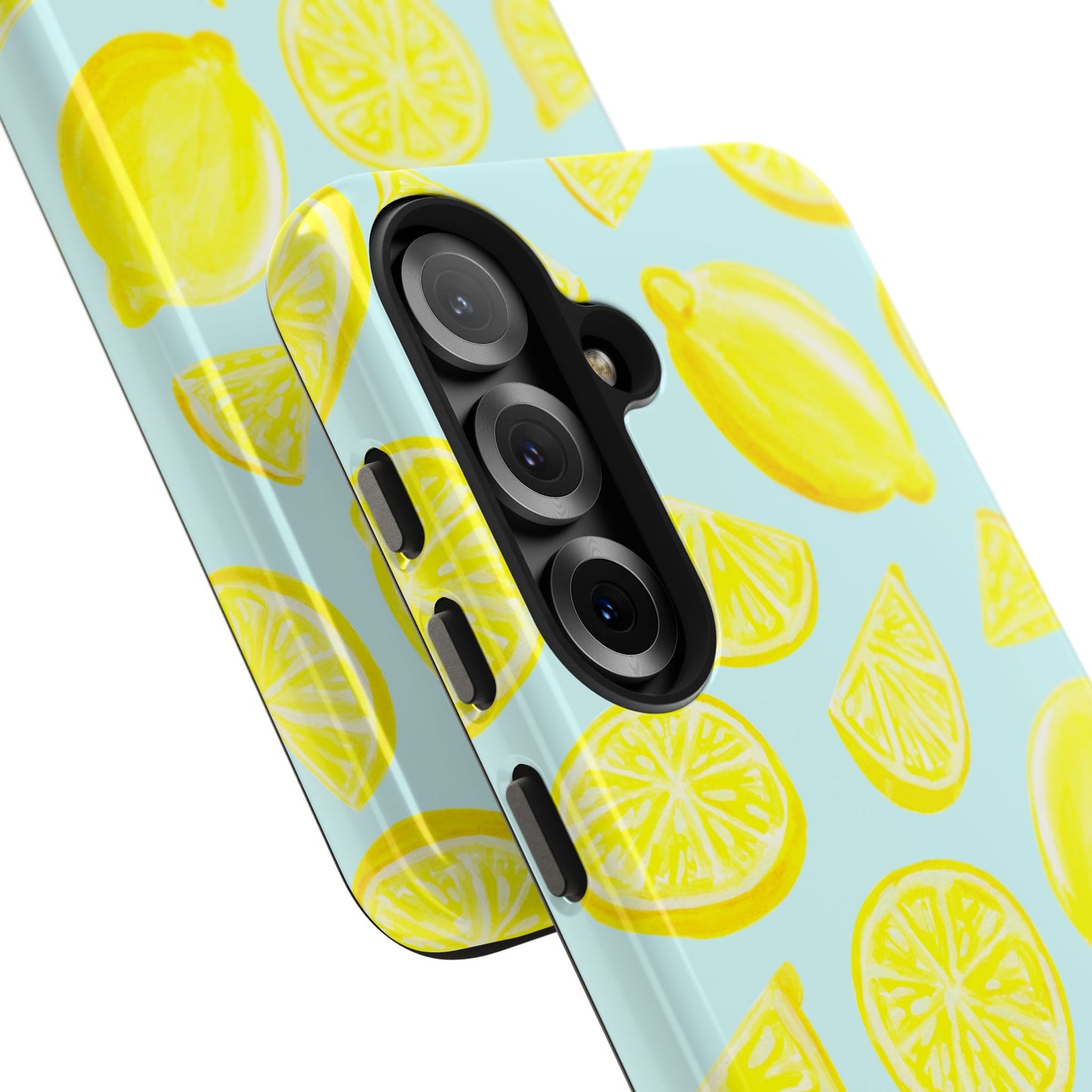 Bright Yellow Lemons Watercolor Illustrated Tossed Pattern Light Blue Tough Phone Case | Various Models