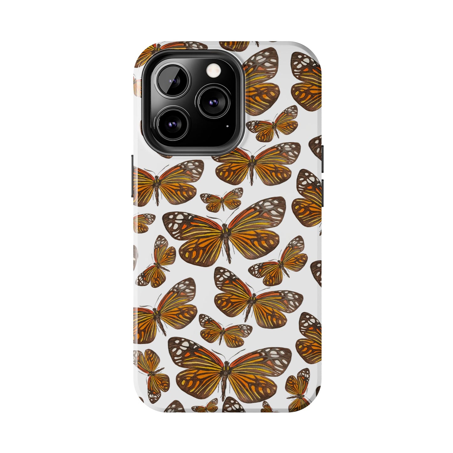 Black & Orange Butterfly Watercolor Illustrated Tossed Pattern Tough Phone Case | Various Models