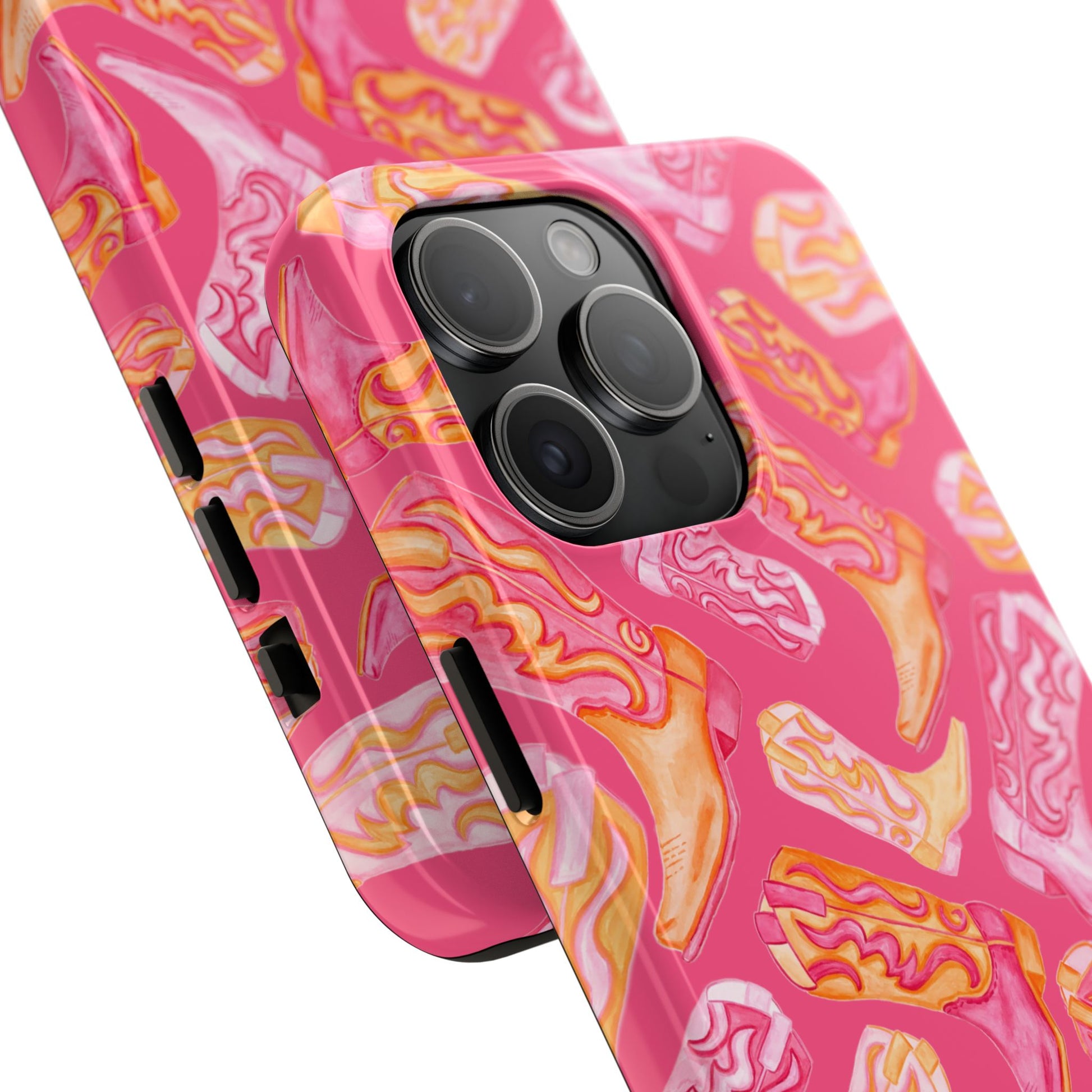 Tossed Hot Pink & Orange Watercolor Cowboy Boots Hot Pink Tough Phone Cases | Various Models