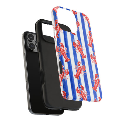 Blue & White Strip Red Lobster Watercolor Patterned Phone Case | Various Models
