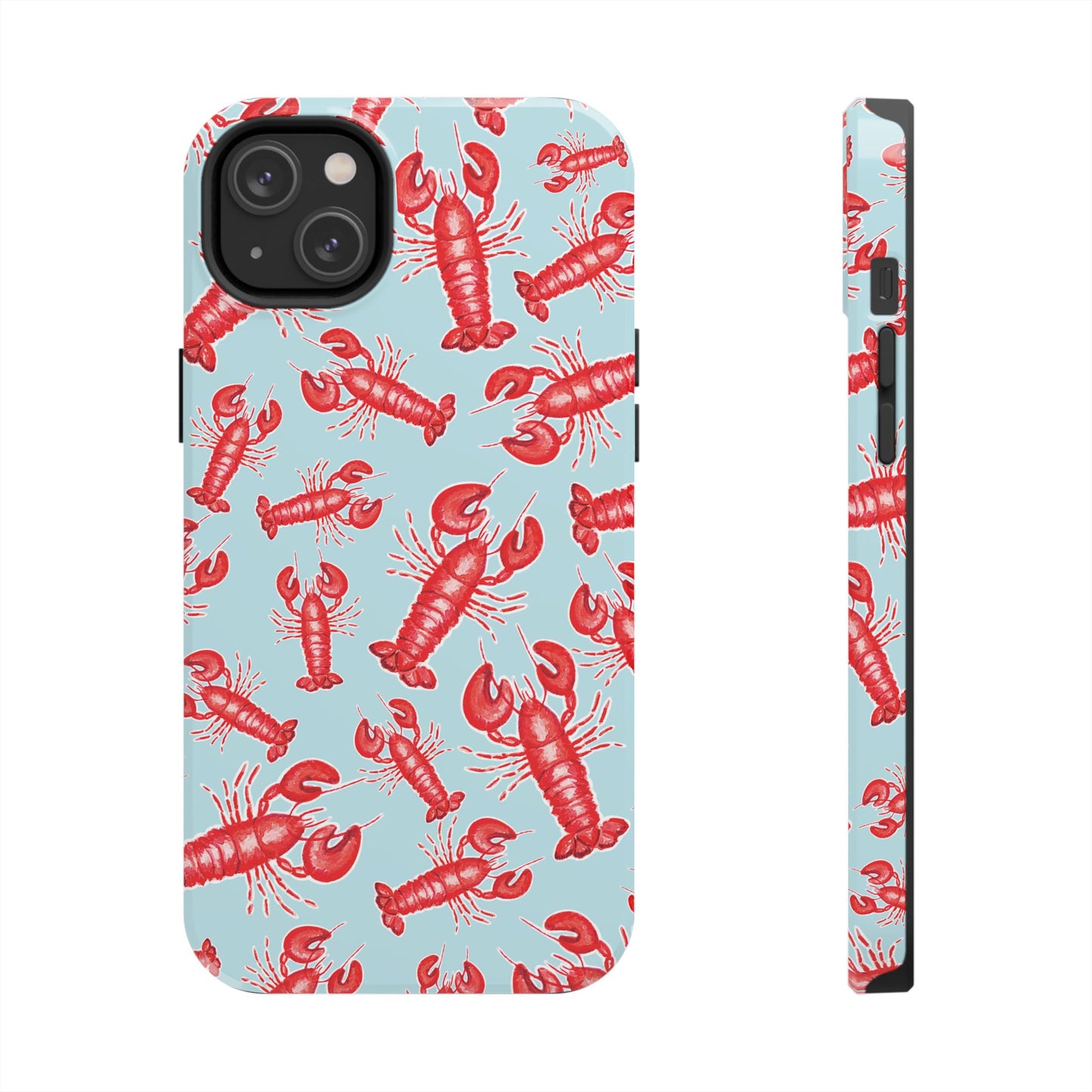 Red Lobster Watercolor Illustrated Tossed Pattern Light Blue Tough Phone Case | Various Models